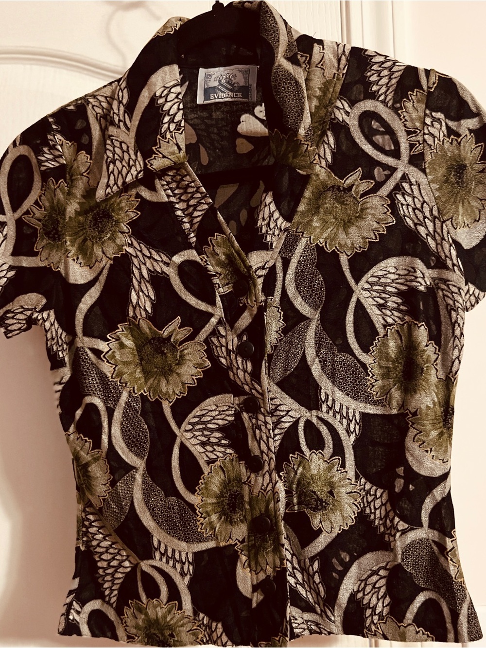 Vince Green Floral Short Sleeve Blouse